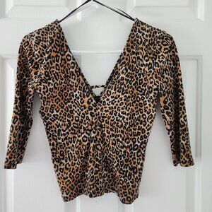 Urban Outfitters Silence + Noise Leopard Print V-Neck 3/4 Sleeve Top - Size M